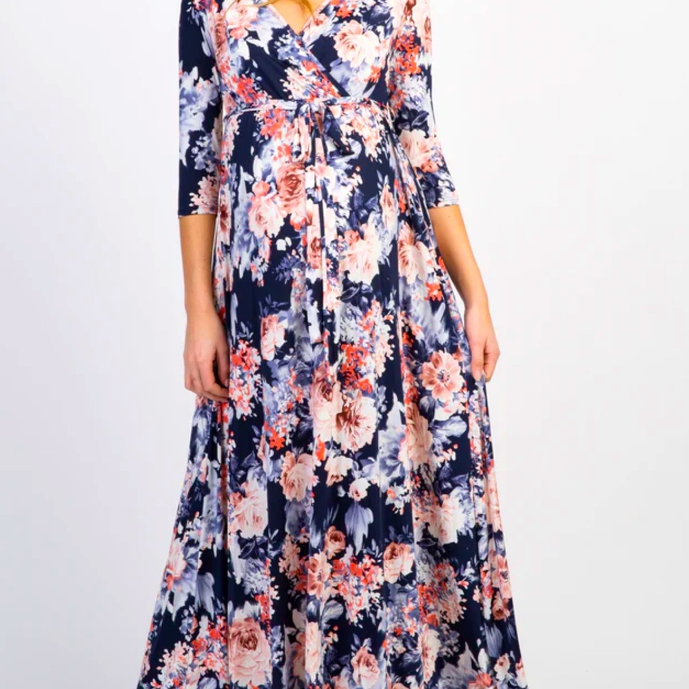 PinkBlush Navy Floral Maternity/Nursing Wrap Dress